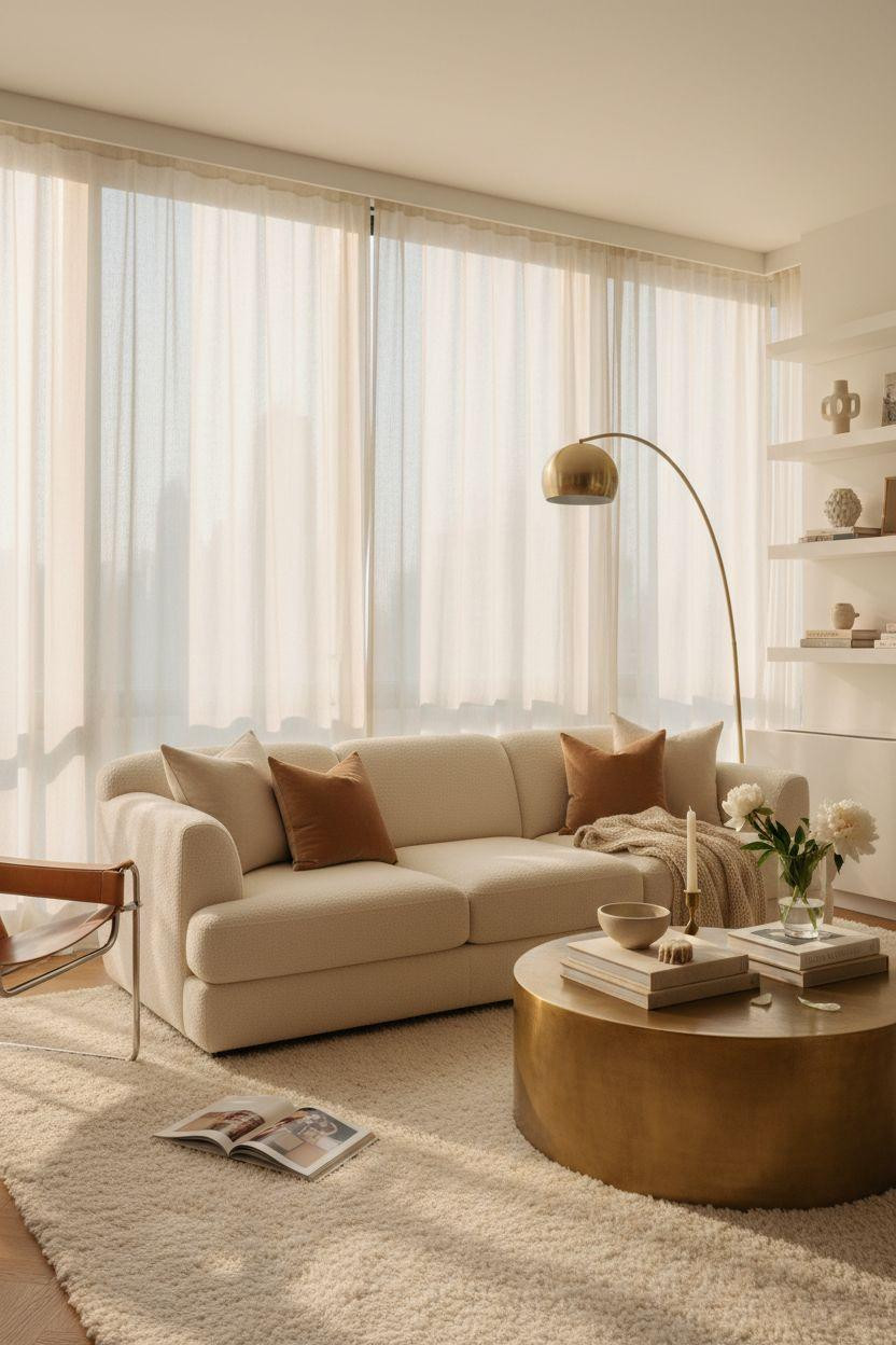 New York City Apartment - serene living room with sheer curtains and soft light