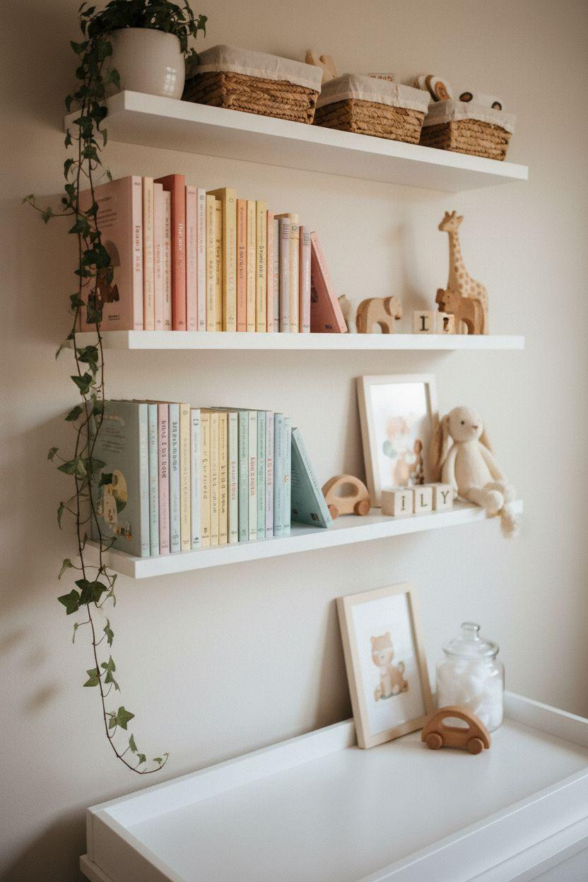 Nursery Bookshelf mounted above changing table