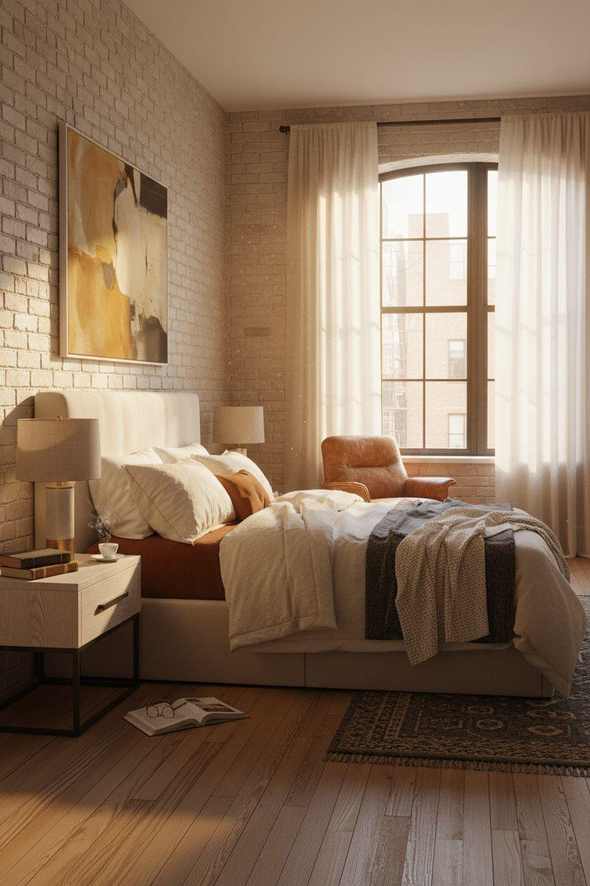 Nyc Bedroom Ideas - prewar apartment bedroom with cognac leather and oak floors