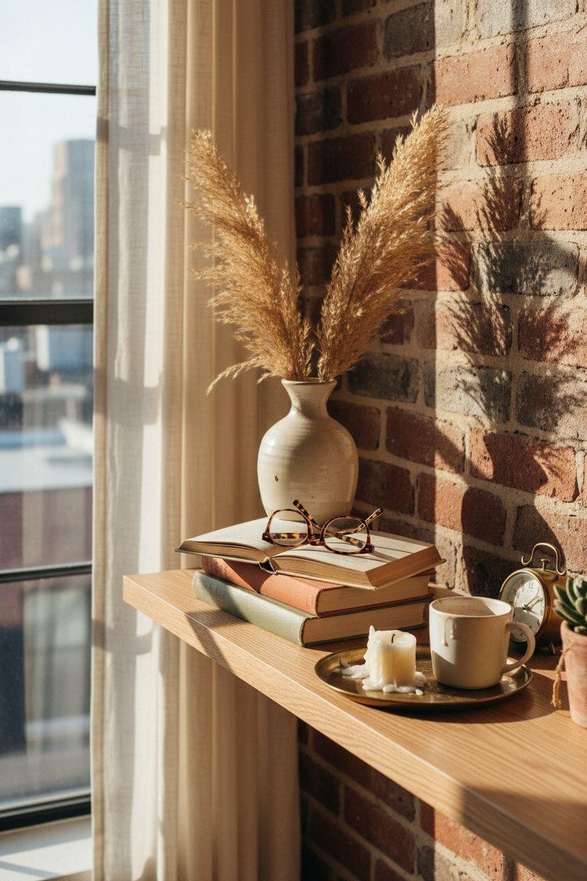 Nyc Bedroom Ideas - styled bedroom shelf with ceramics and vintage books