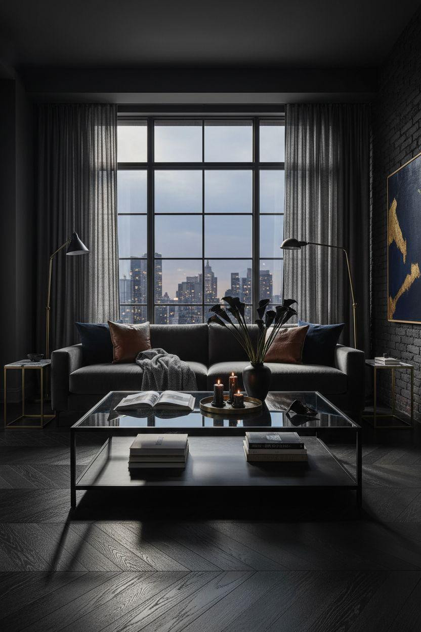 NYC penthouse luxury - elegant room with textured brick wall