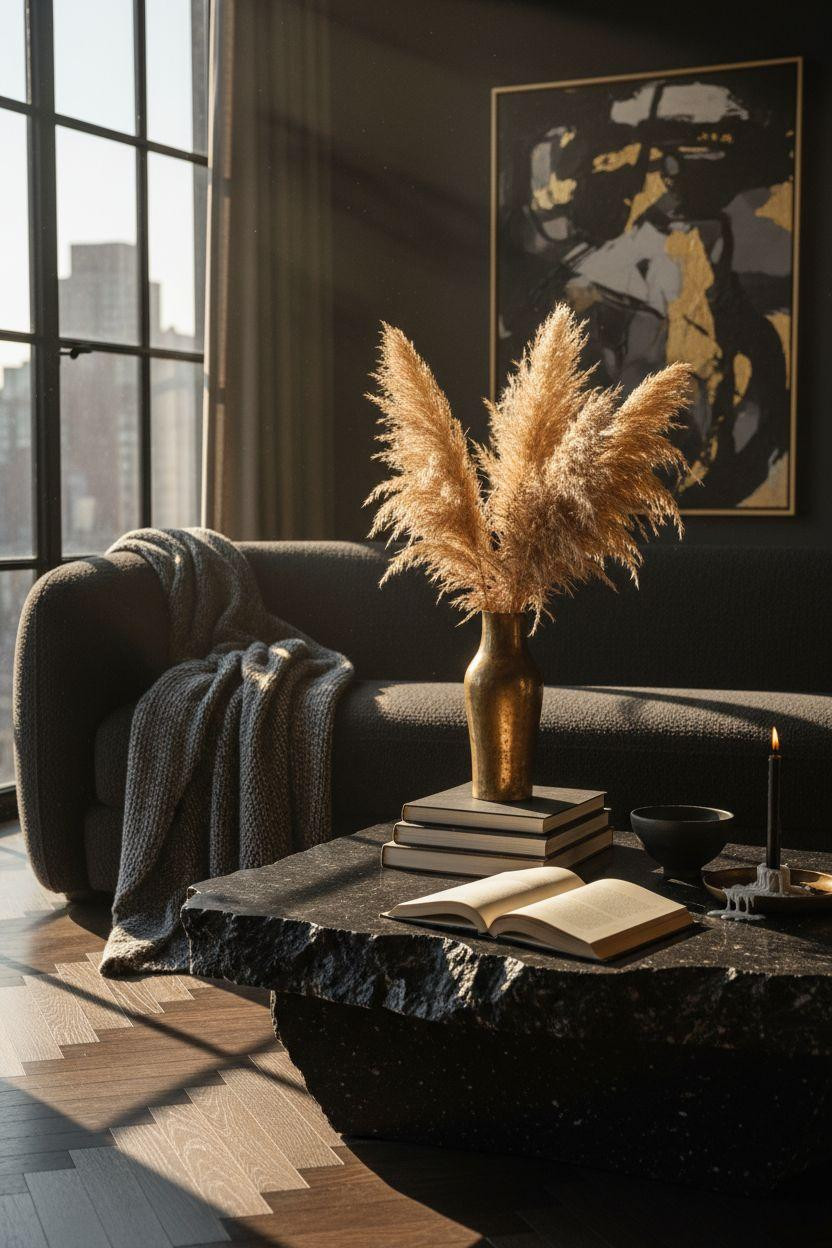 NYC penthouse luxury - dramatic Korean aesthetic with natural elements