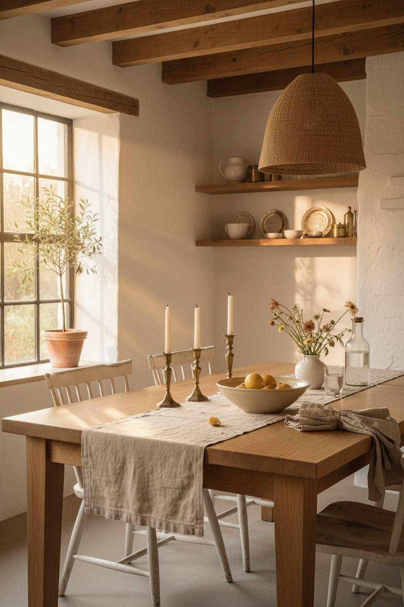 Oak Dining Table - Renovated oak table in European country kitchen