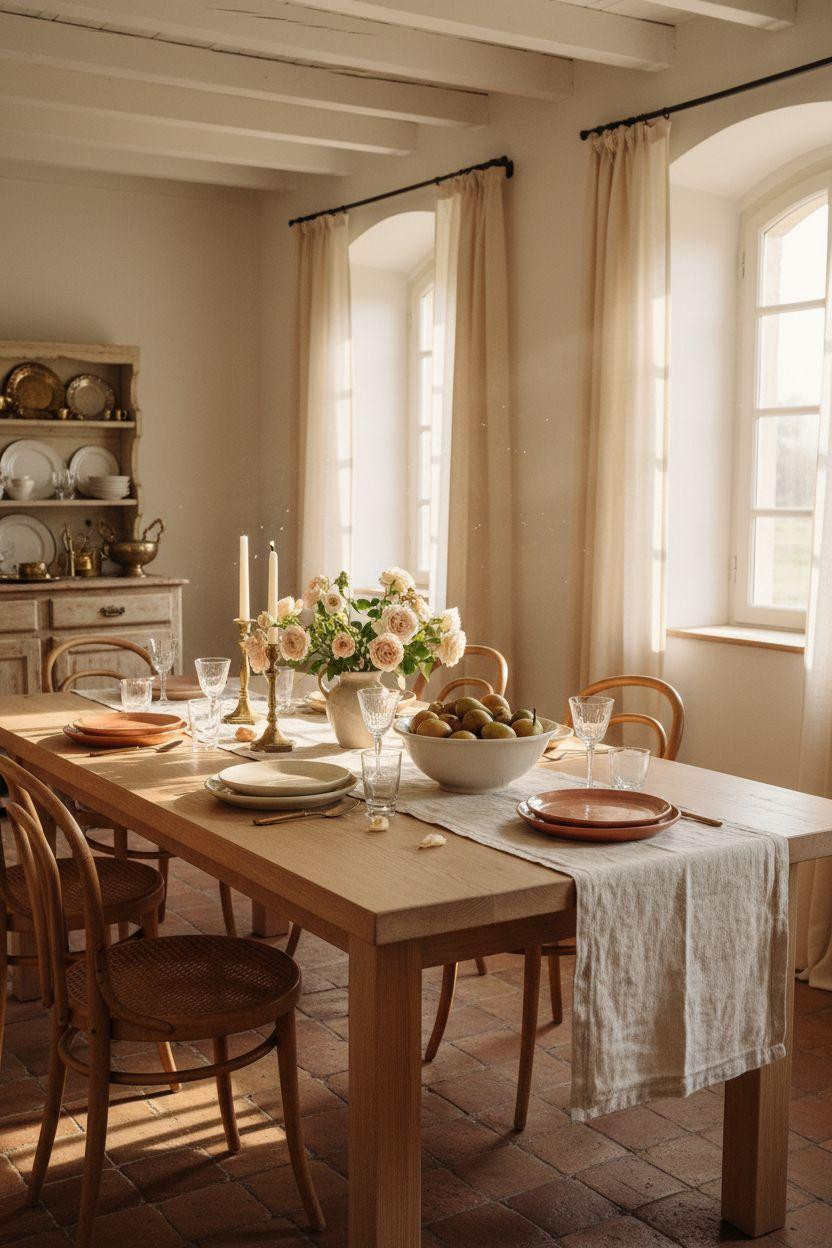 Oak Dining Table - European farmhouse with honey oak and vintage styling