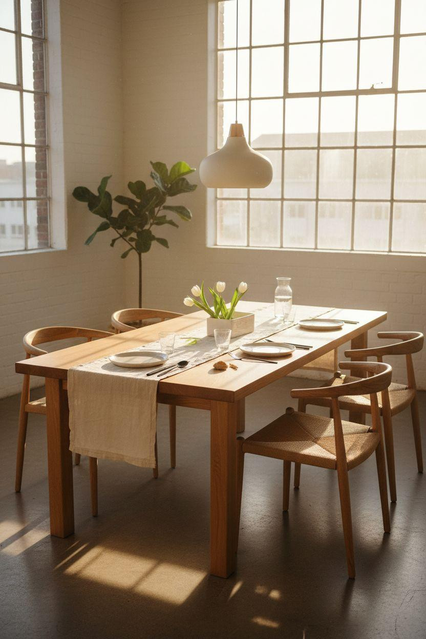 Oak Dining Table - Sculptural light oak in modern loft space