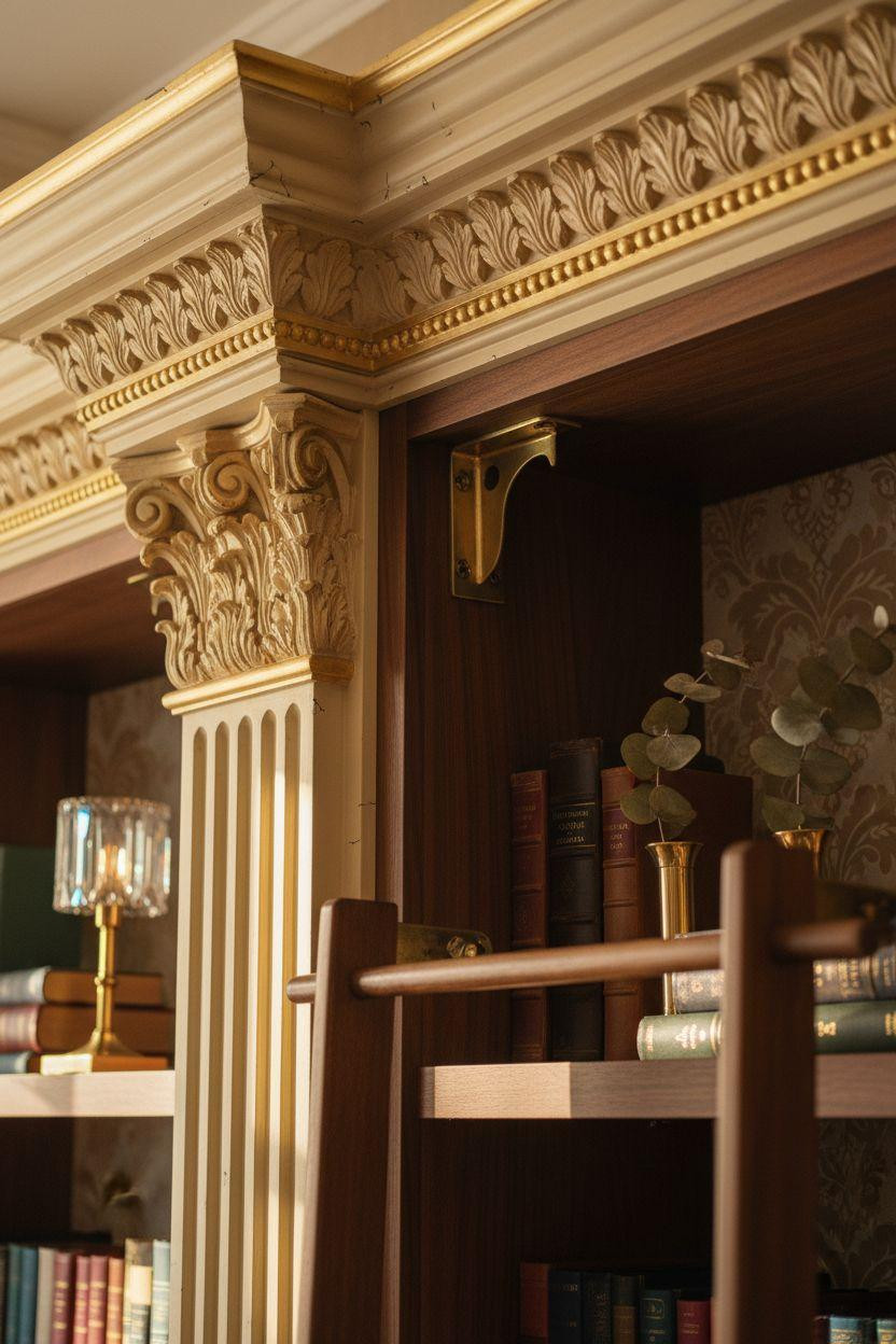 Dream Home Library Ideas - ornate architectural details with gold trim