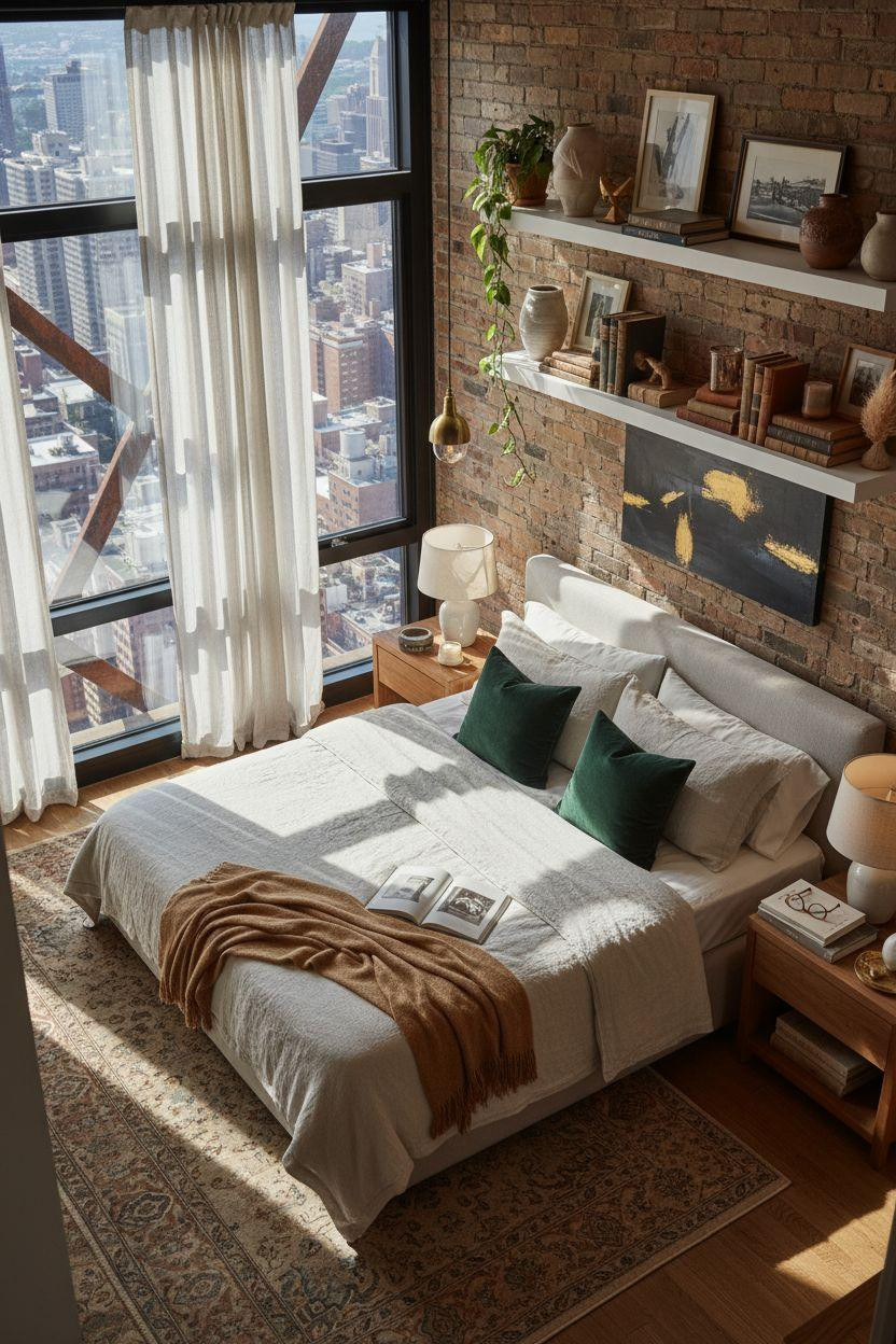 Penthouse Bedroom Ideas - warm woods and ivory linens