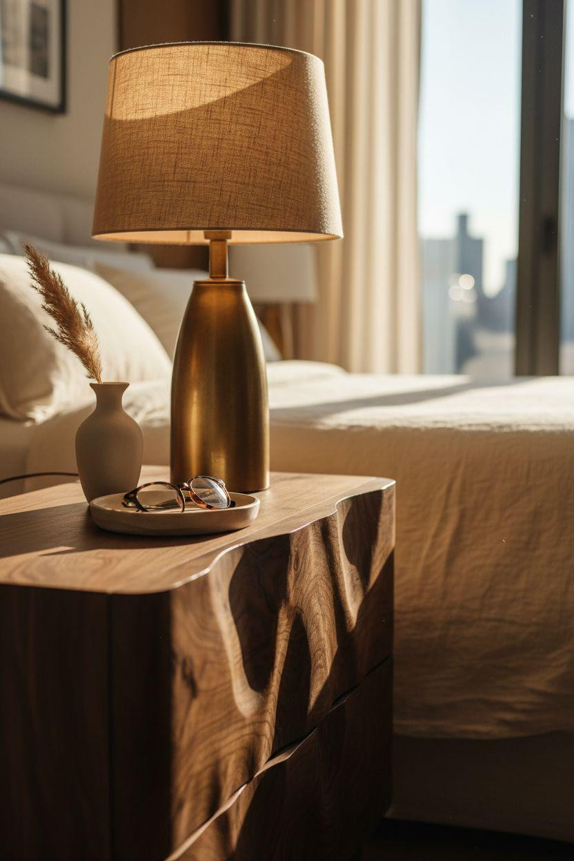 Penthouse Bedroom Ideas - hand-carved walnut nightstand close-up