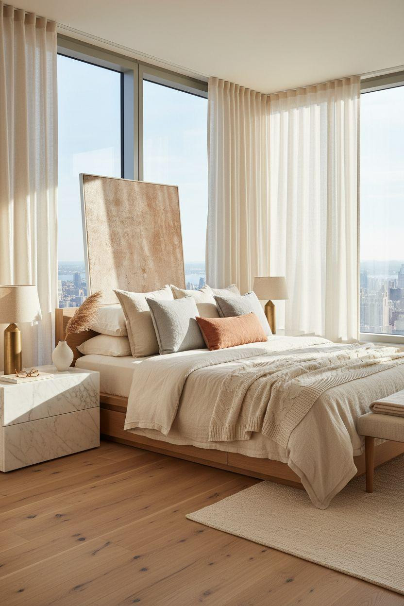 Penthouse Bedroom Ideas - sun-drenched white oak simplicity