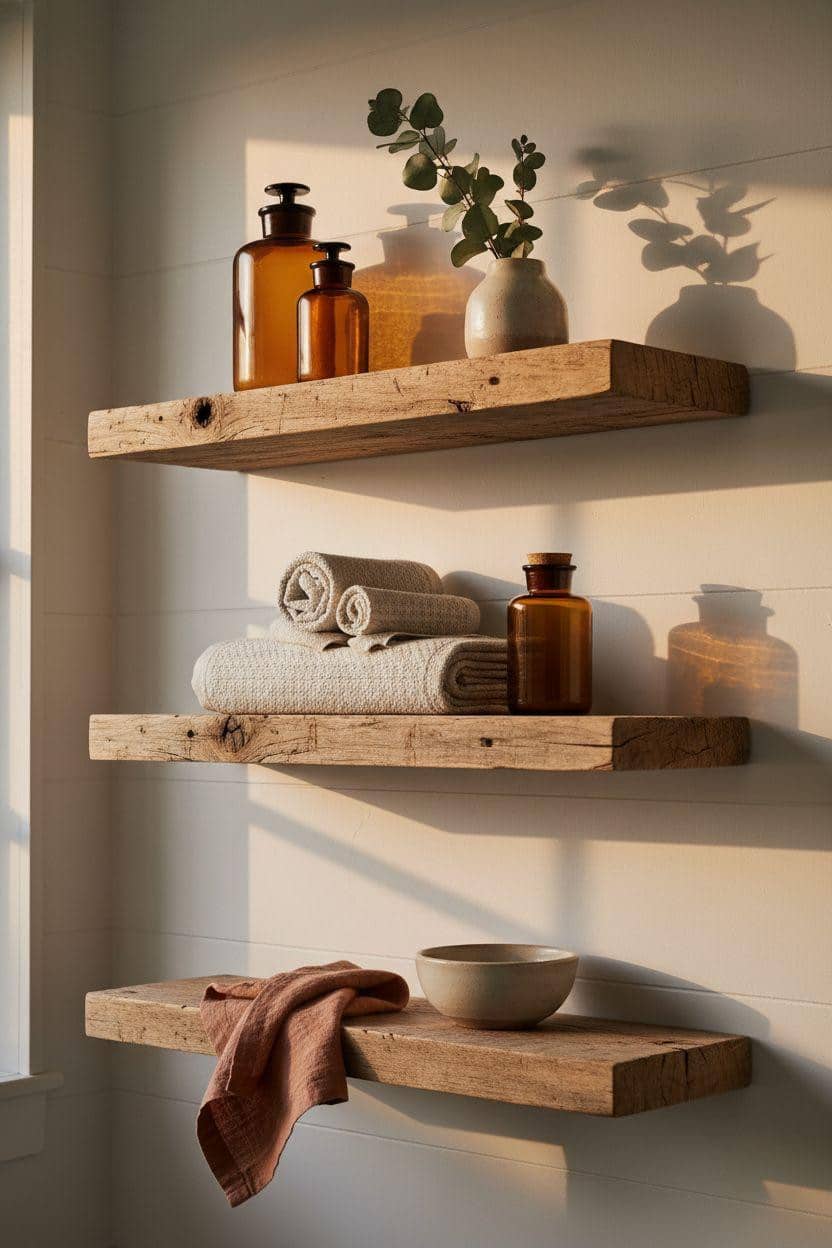 Bathroom Shelf Ideas - rustic bathroom shelves