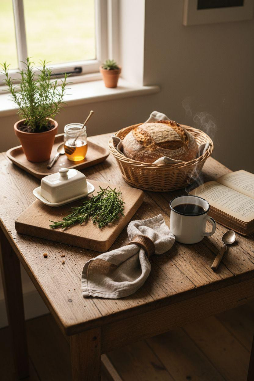 Tiny Farmhouse Kitchen breakfast table setup