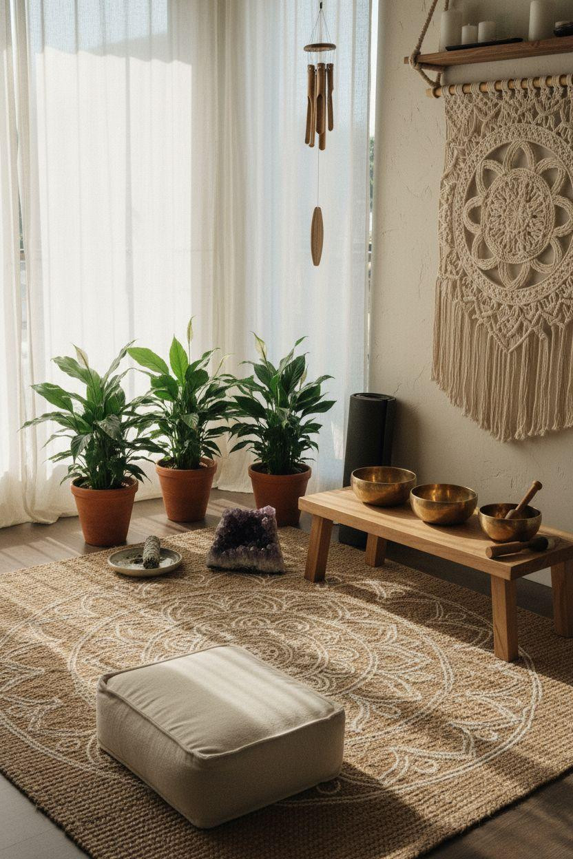 Healing room ideas with geometric window light patterns