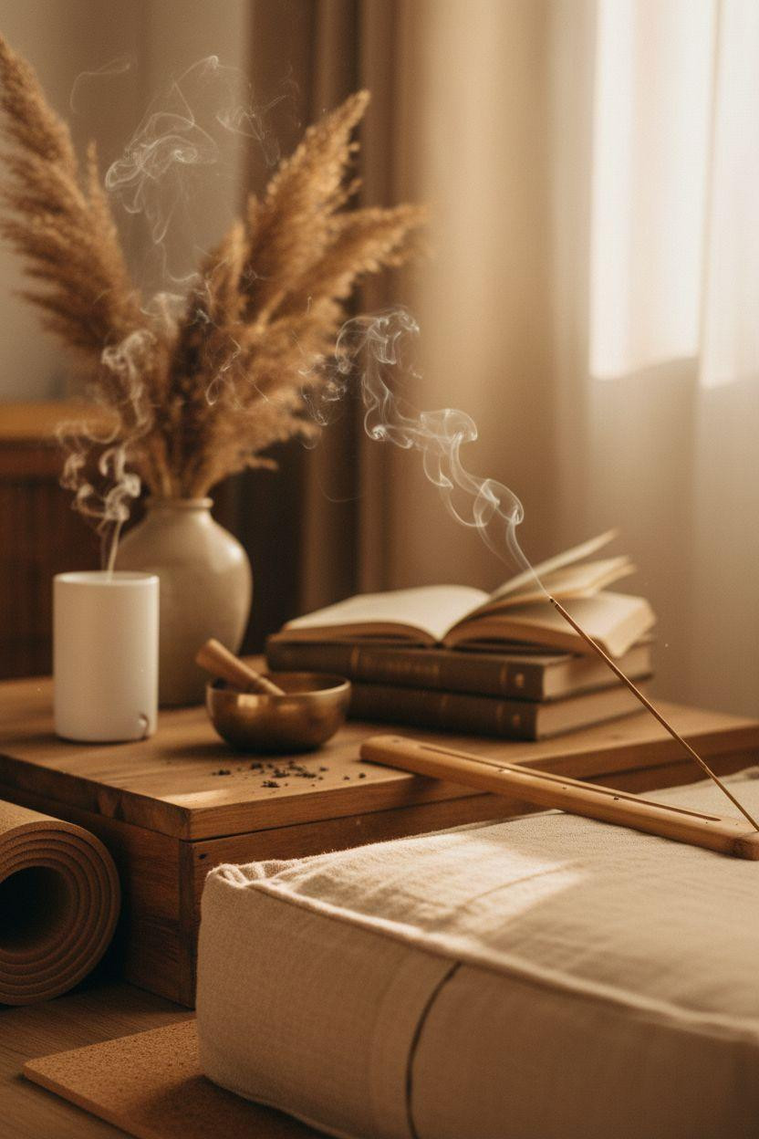 Spiritual Room Meditation Space Ideas - zen den corner with golden light