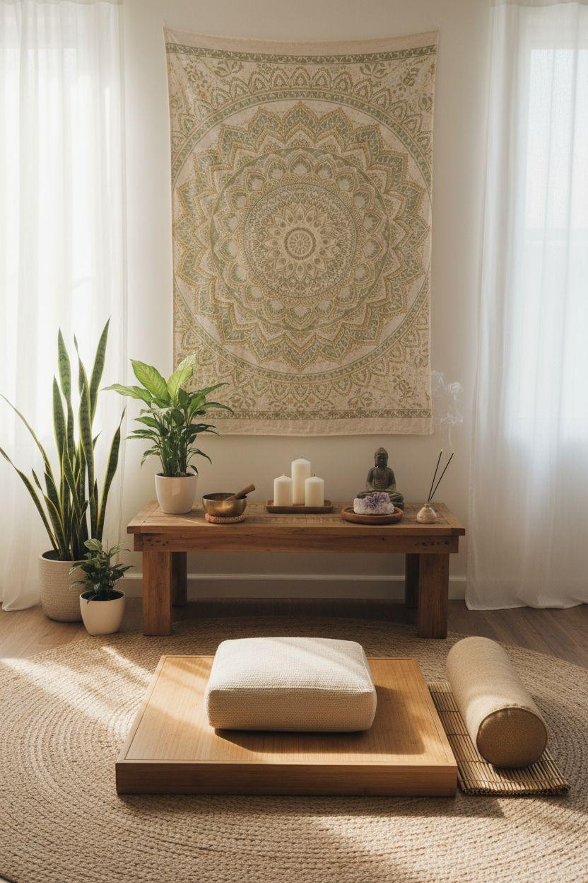 Spiritual Room Meditation Space Ideas - zen meditation room with mandala