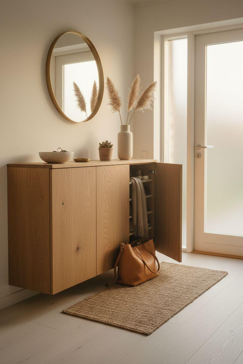 Shoe Storage Cabinet Entryway - Copenhagen with frosted glass door