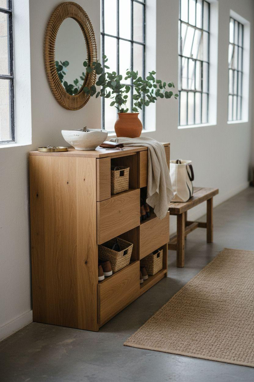Shoe Storage Cabinet Entryway - Scandinavian warehouse with concrete