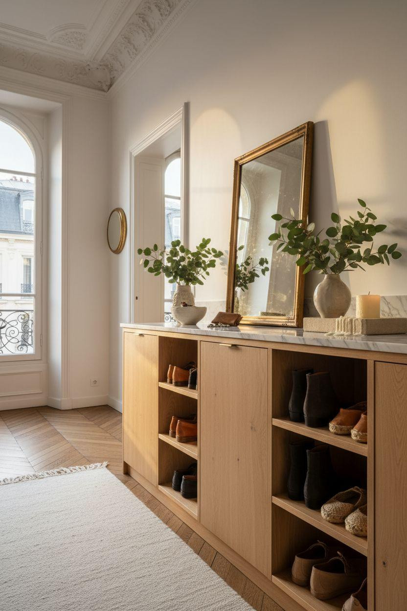 Shoe Storage Cabinet Entryway - Parisian side profile with walnut
