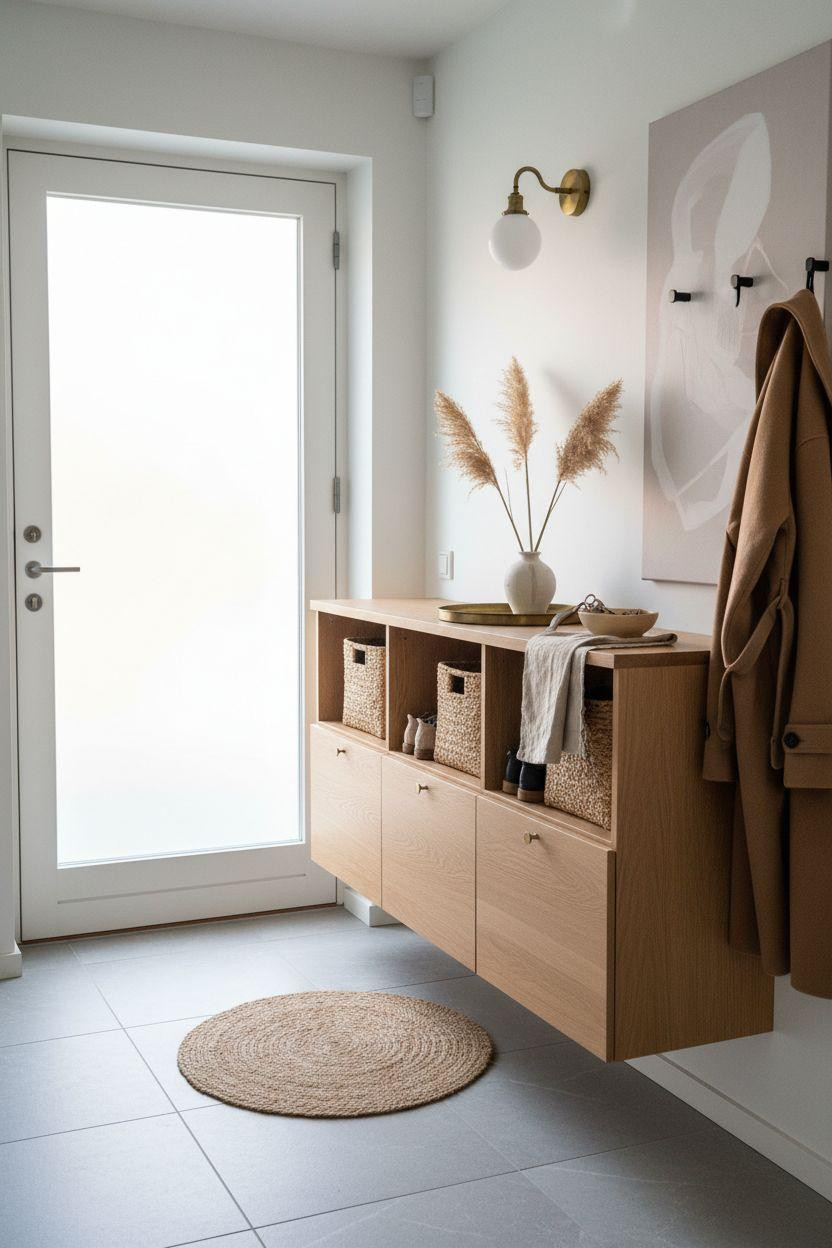 Shoe Storage Cabinet Entryway - Copenhagen modern with frosted glass