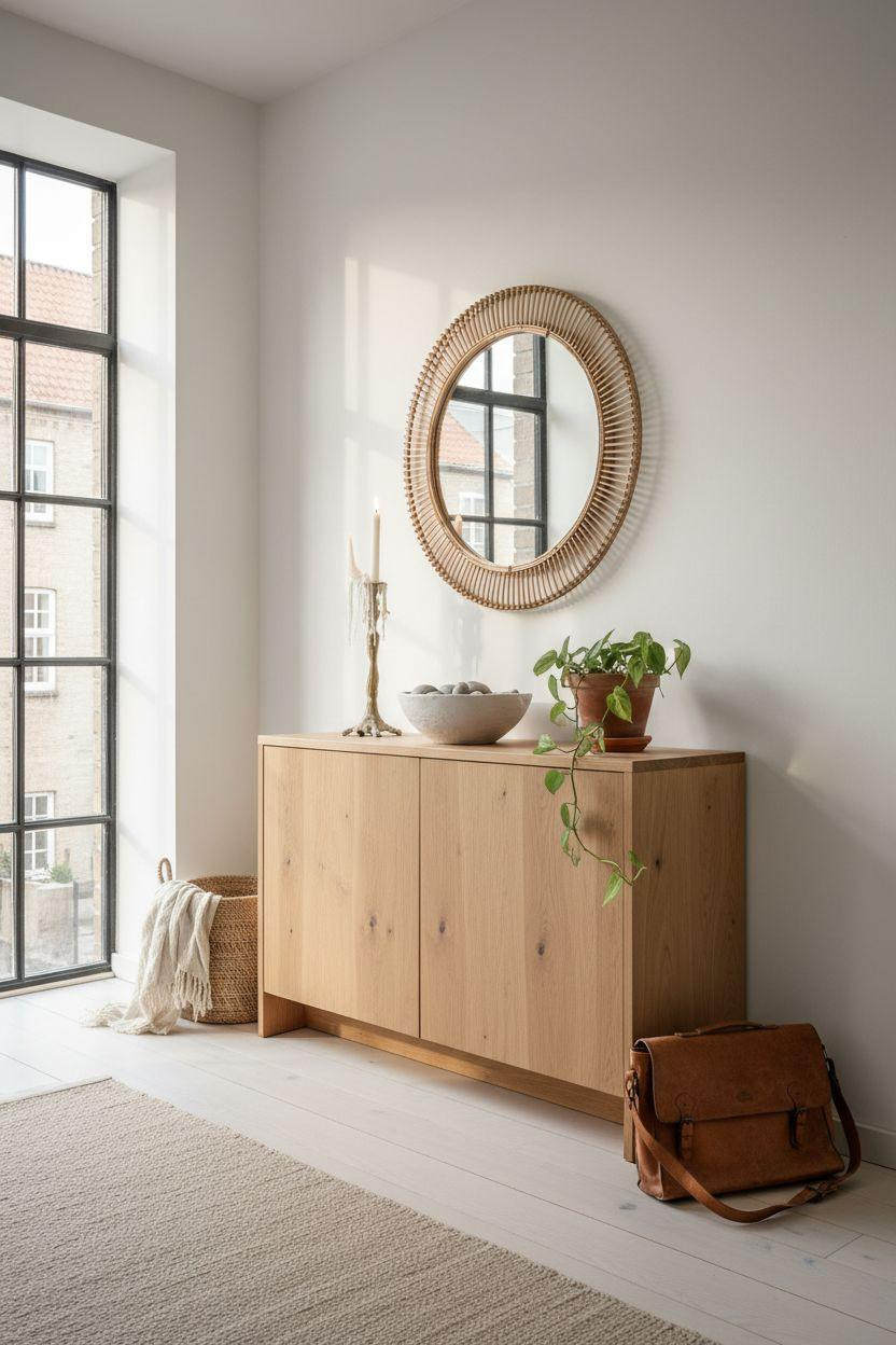 Shoe Storage Cabinet Entryway - Scandinavian with jute and minimal styling