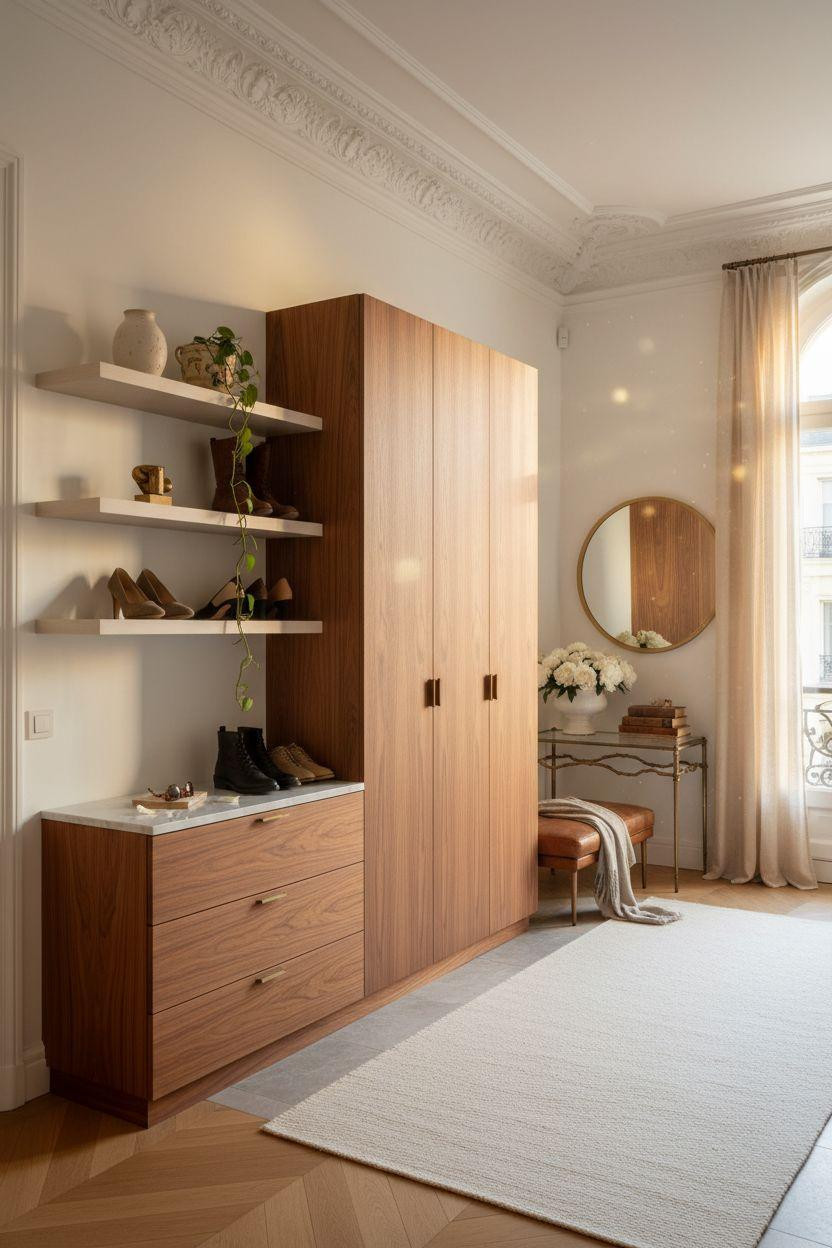 Shoe Storage Cabinet Entryway - grand Parisian entry with walnut cabinet