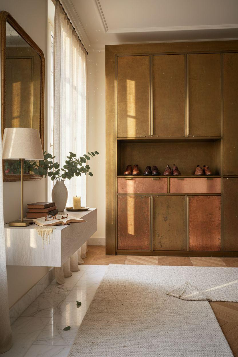 Shoe Storage Cabinet Entryway - Parisian with aged brass details