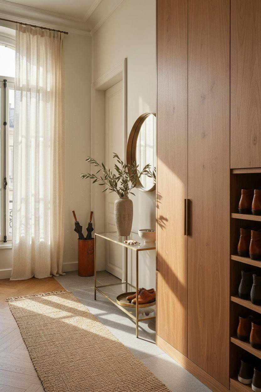 Shoe Storage Cabinet Entryway - Parisian with limestone floors