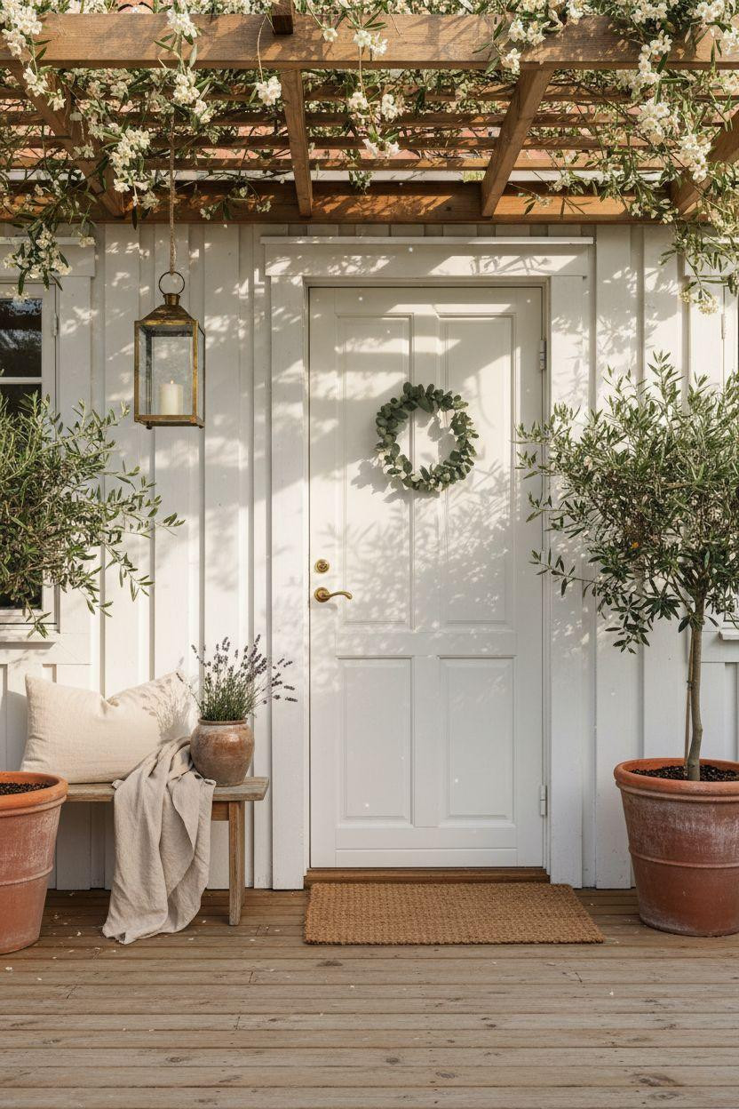 Small Front Porch Ideas - Scandinavian white cottage entrance