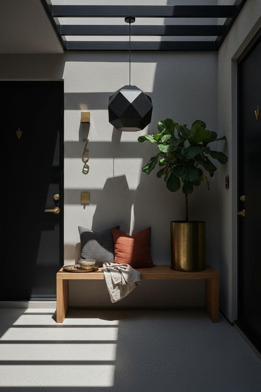 Small Front Porch Ideas - modern geometric pendant light entrance