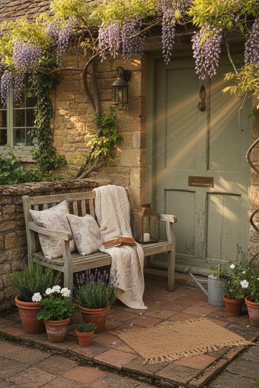 Small Front Porch Ideas - European cottage with wisteria vine