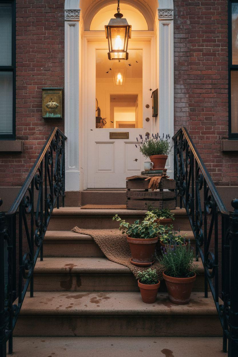 Small Front Porch Ideas - historic brownstone stoop entrance