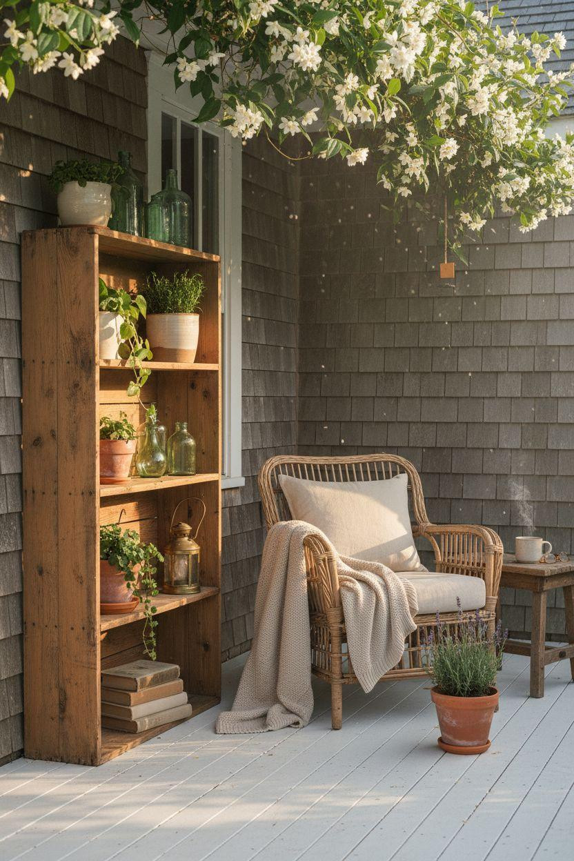Small Front Porch Ideas - coastal cottage with open shelving