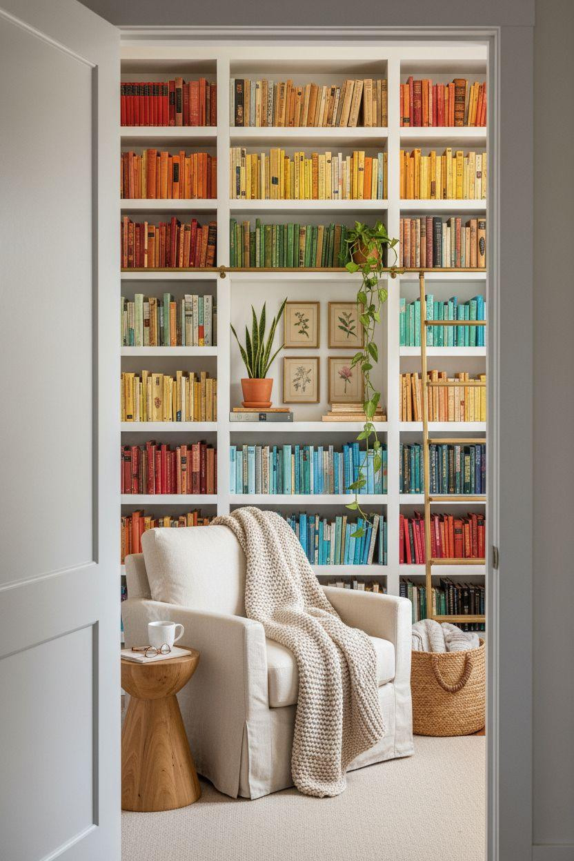 Small Home Library Ideas - bright white library nook