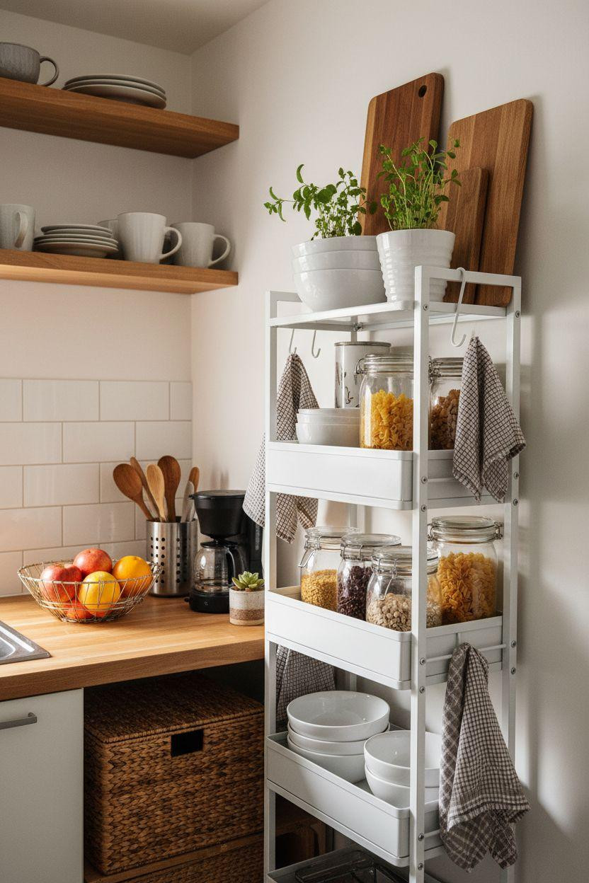 tiny kitchen ideas on a budget with tiered organizer