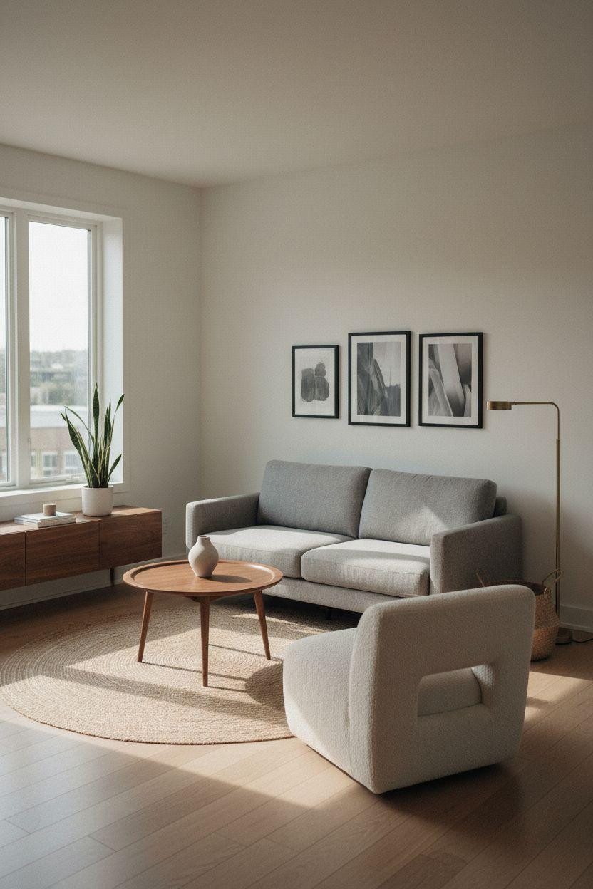 Small Living Room Furniture Layout showing traffic flow with minimal furniture