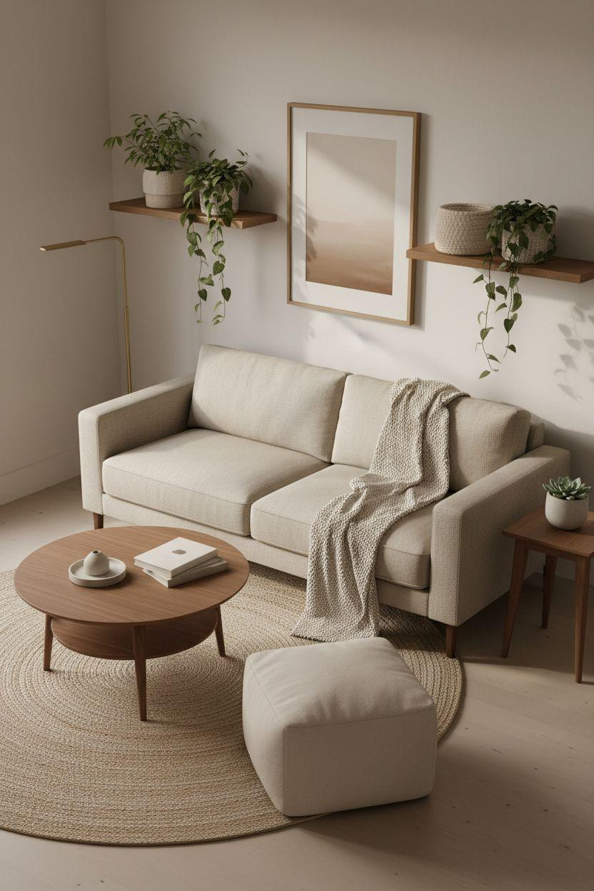 Small Living Room Furniture Layout showing efficient furniture placement from elevated angle