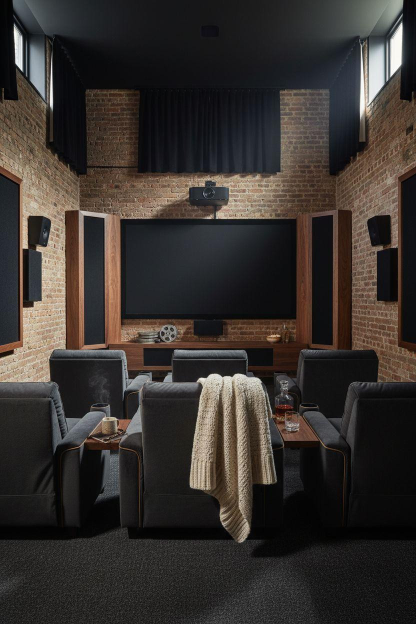 Small Theatre Room Ideas - industrial basement screening room