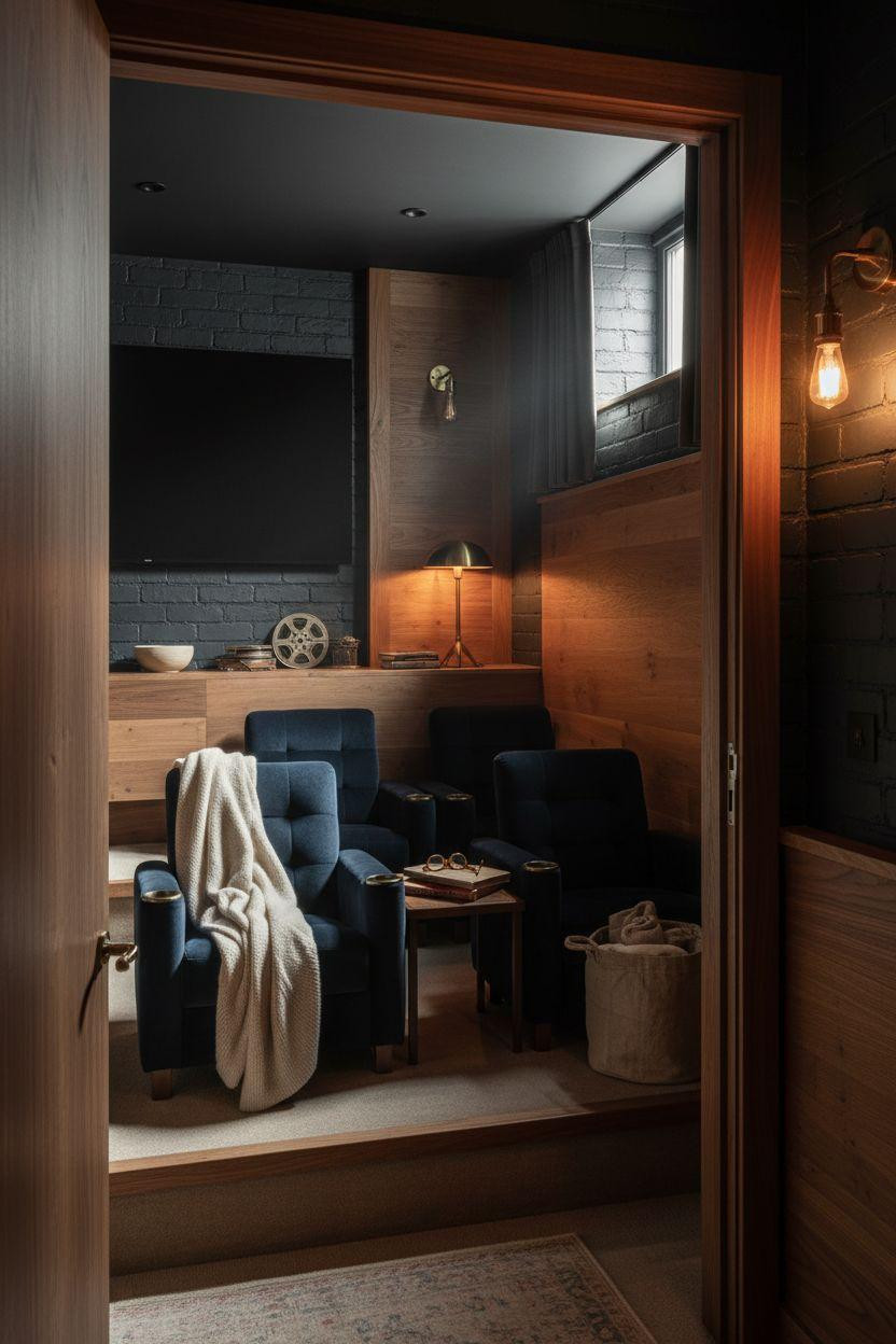 Small Theatre Room Ideas - moody Victorian basement conversion