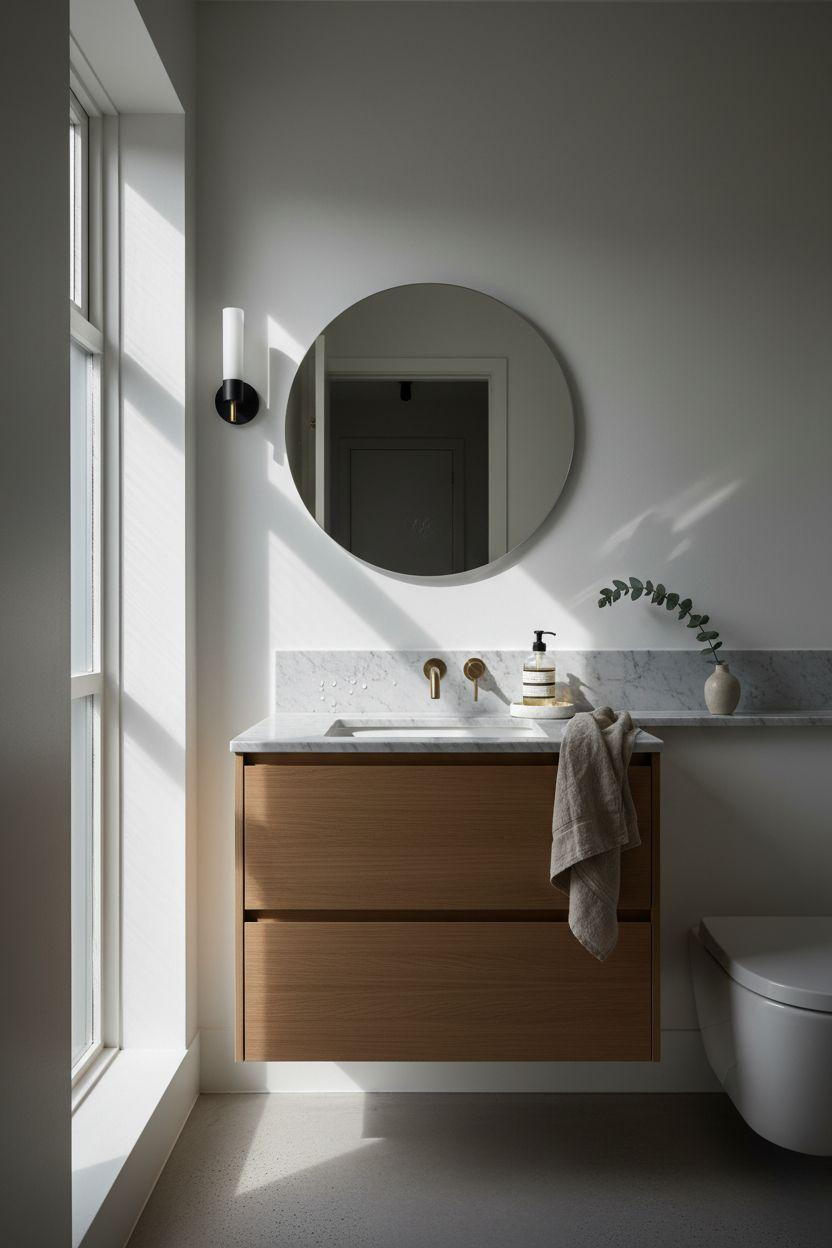 Small Toilet Room - modern minimalist with dramatic side lighting