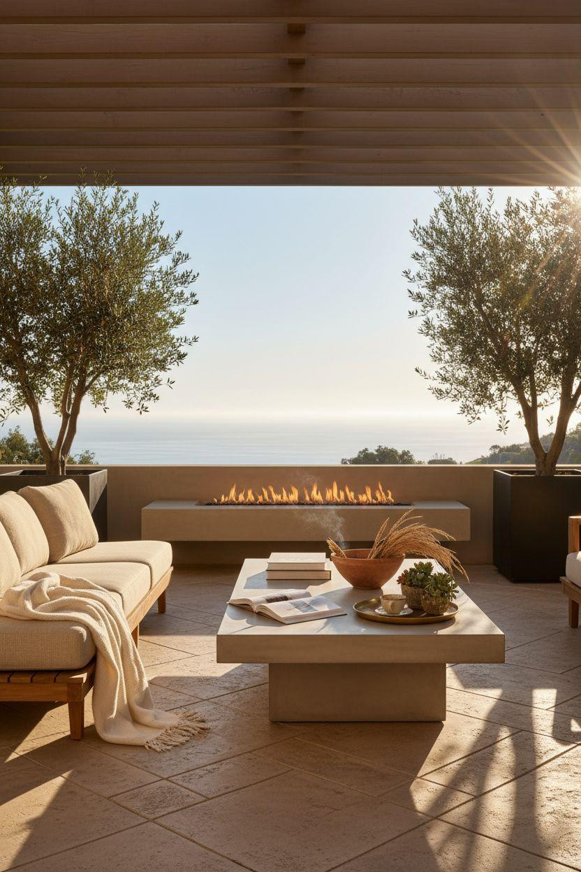 Stamped Concrete Patio Ideas - modern desert sand tones with limestone pattern