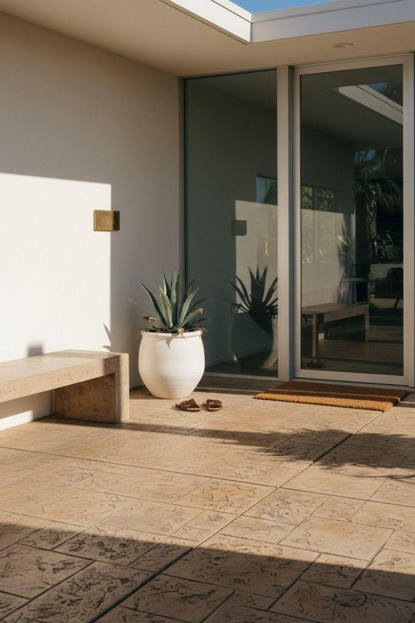 Stamped Concrete Patio Ideas - desert sand limestone for modern porch