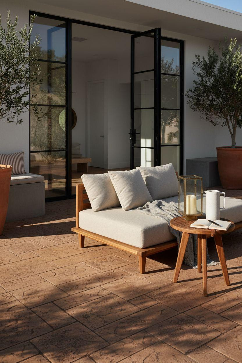 Stamped Concrete Patio Ideas - sandstone ashlar for minimalist design