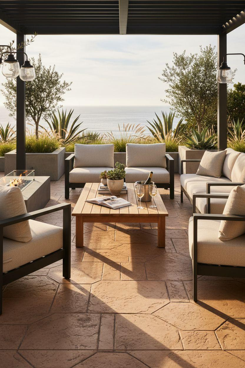 Stamped Concrete Patio Ideas - desert sand with deep ashlar texture