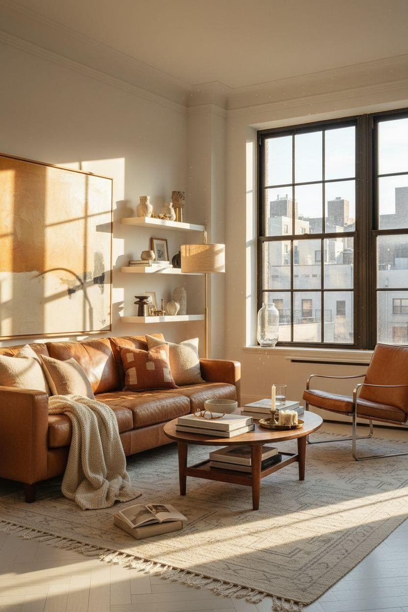 New York City Apartment - dramatic window light creating geometric shadows
