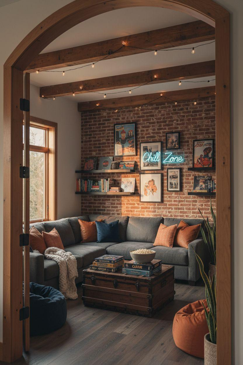 Hangout Room Ideas Teen Lounge Ideas - teen lounge with exposed brick
