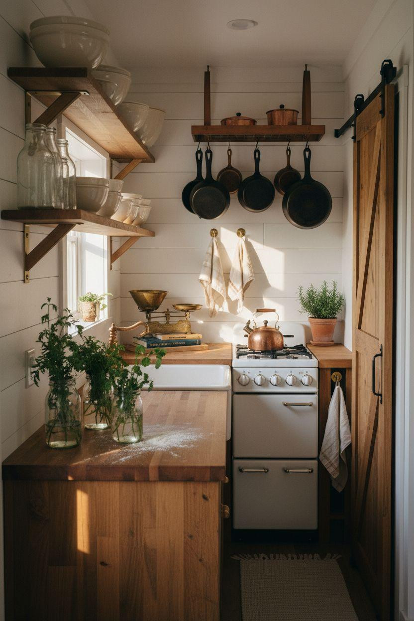 Tiny Farmhouse Kitchen with compact layout