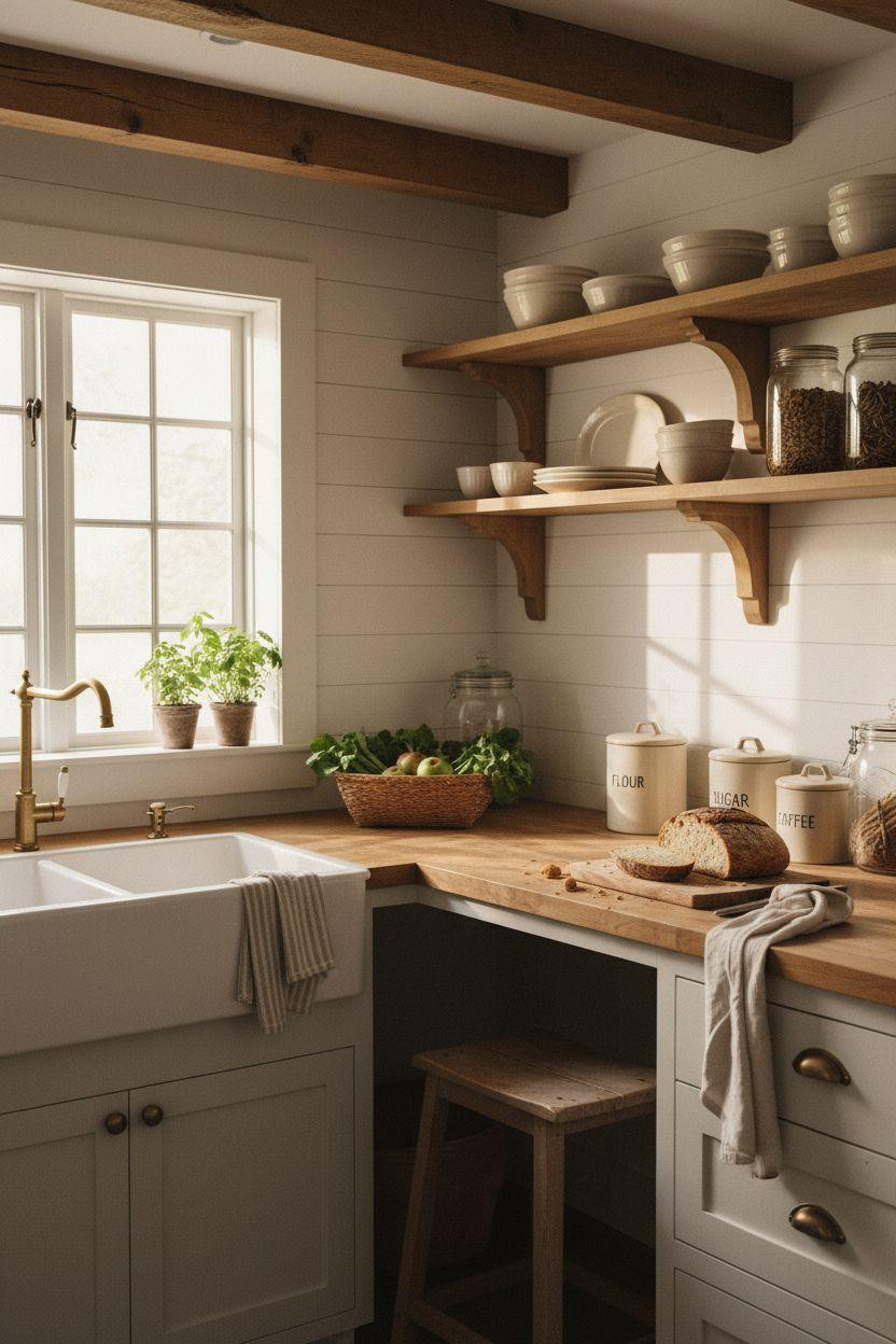 Tiny Farmhouse Kitchen with ceiling beams