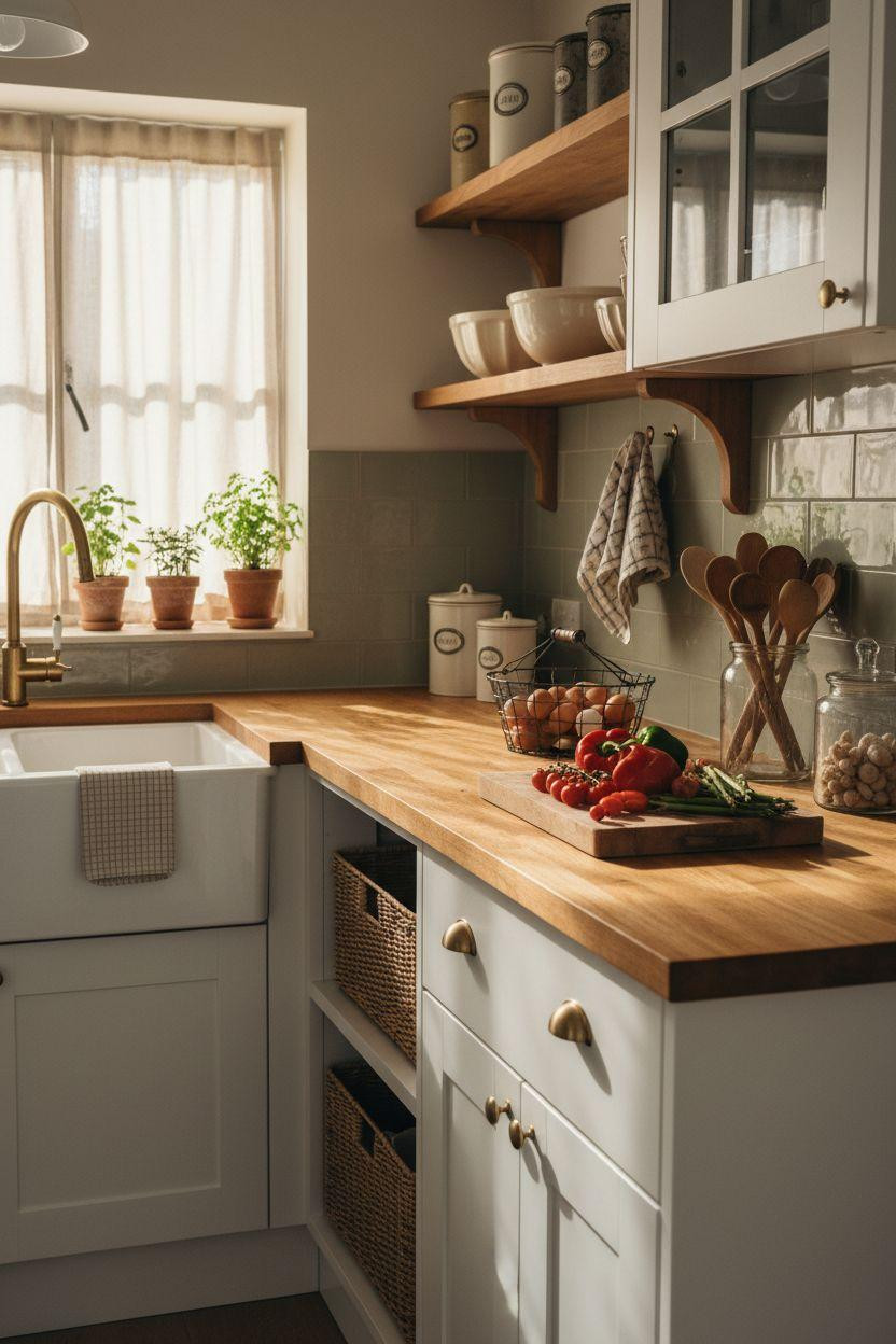 Tiny Farmhouse Kitchen with corner sink