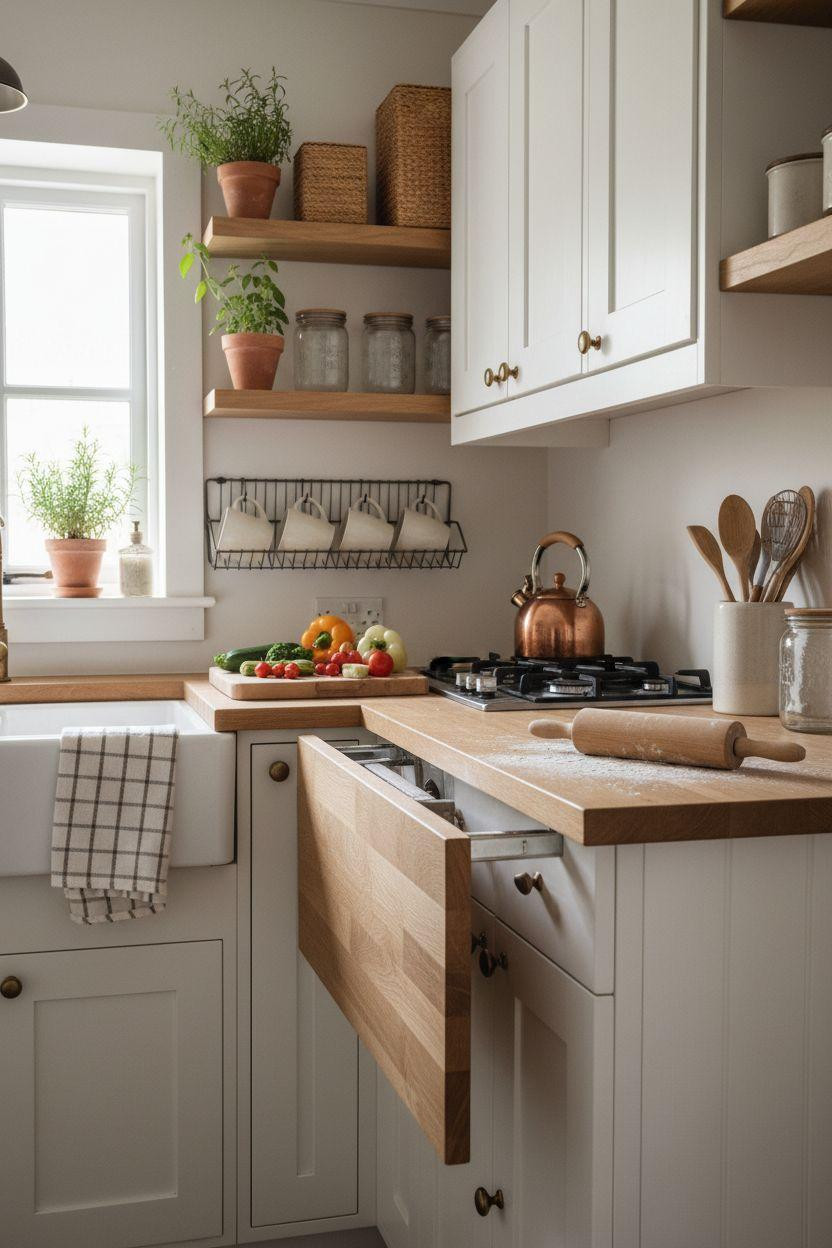 Tiny Farmhouse Kitchen with fold-out counter