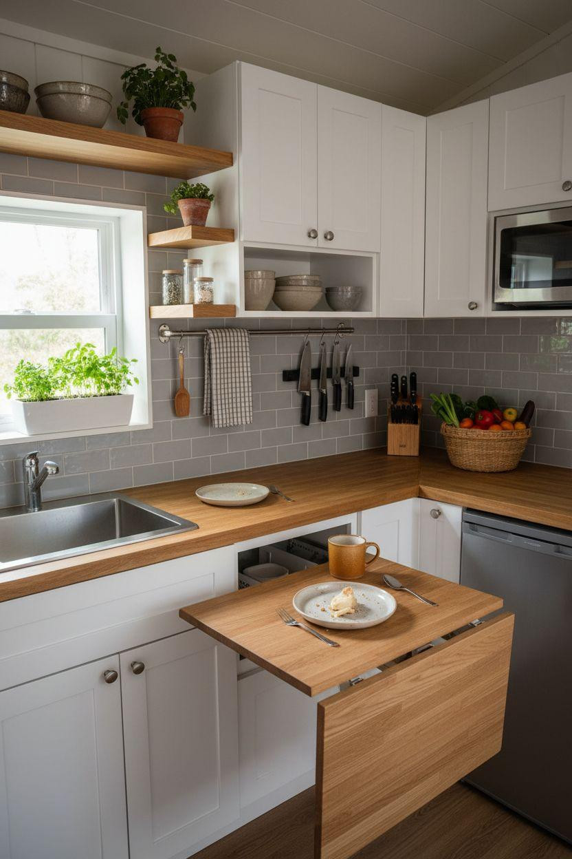 tiny kitchen ideas on a budget with fold-down dining