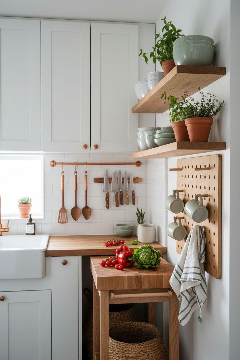 Tiny Kitchen Ideas - vertical storage with cabinets extending to ceiling